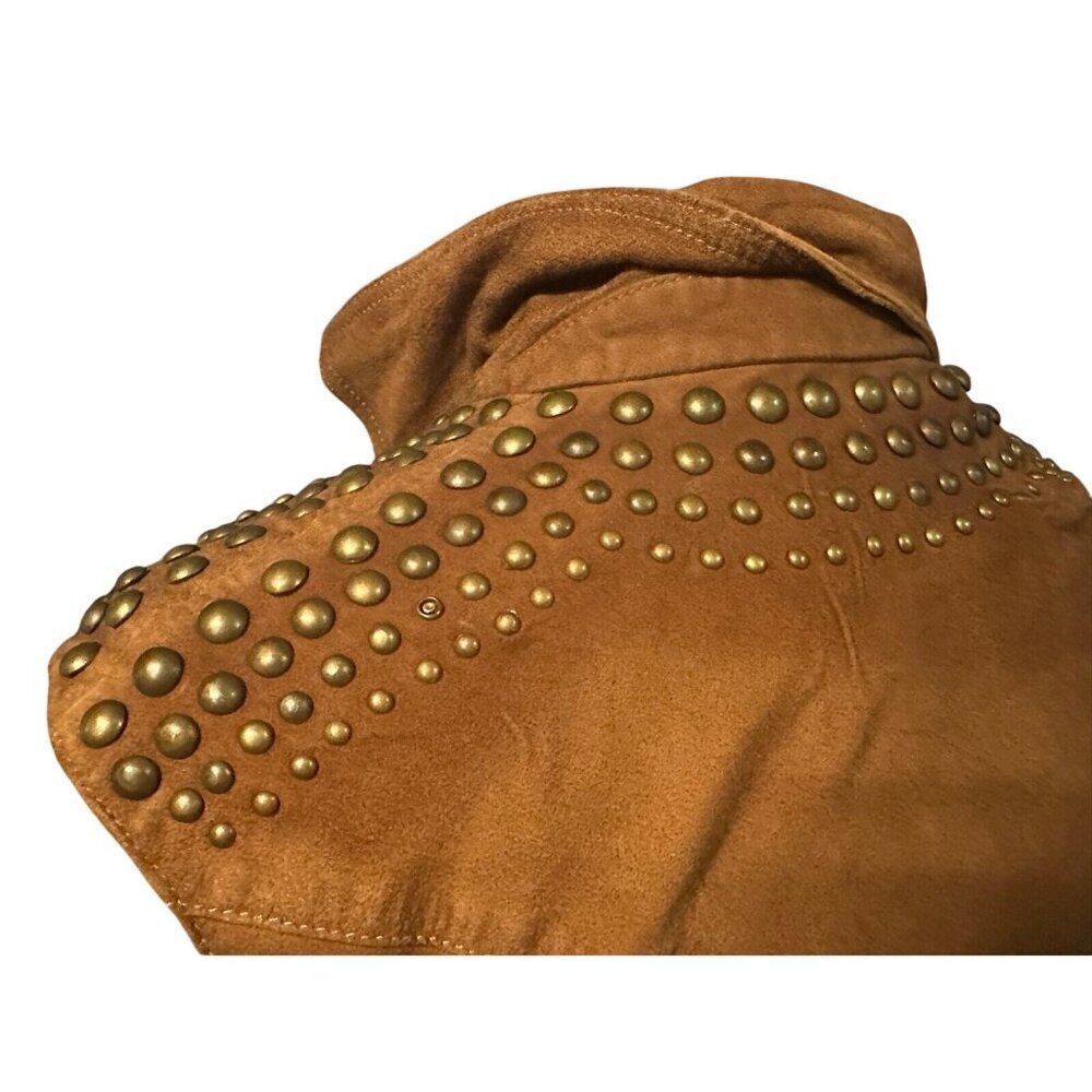 Haute Hippie XS Goat Suede Studded Cognac Leather Moto Vest Jacket MSRP $695 - Picture 7 of 11
